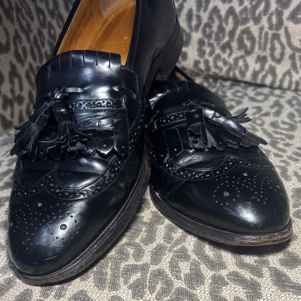 Johnston & Murphy Optima black leather tassel kilt loafers slip on dress shoe 10